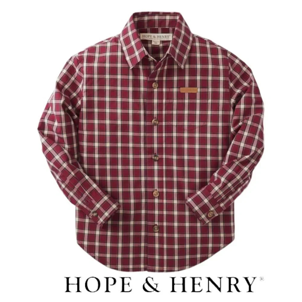 HOPE & HENRY | Dark Red | Poplin Button Down Shirt